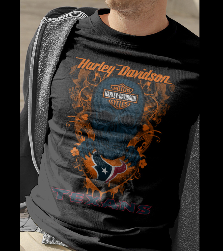 Harley Davidson Motor Cycles Houston Texans Skull T-Shirt