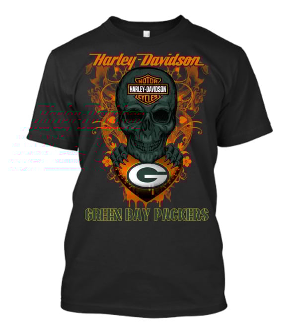 Harley Davidson Motor Cycles Skull Green Bay Packers T-Shirt