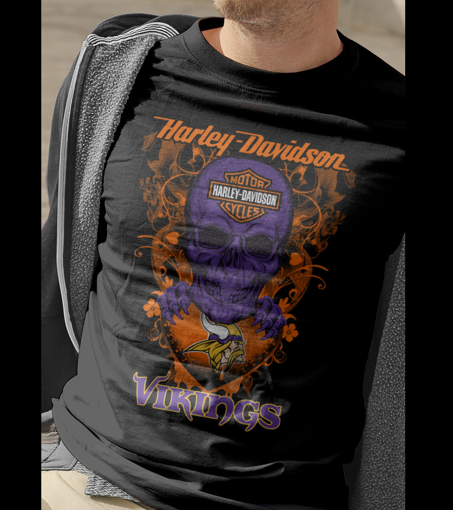 Harley Davidson Purple Skull Motor Minnesota Vikings T-Shirt