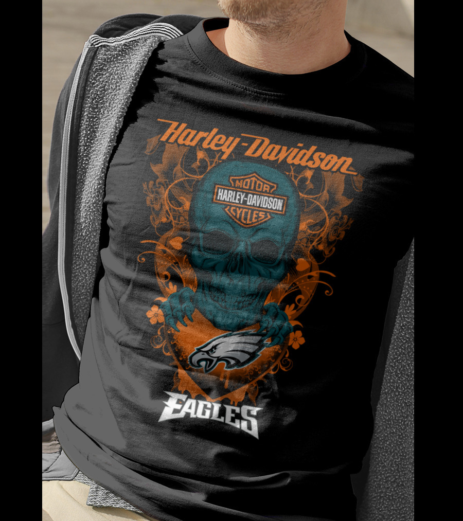 Harley Davidson Motorcycles Skull Philadelphia Eagles T-Shirt