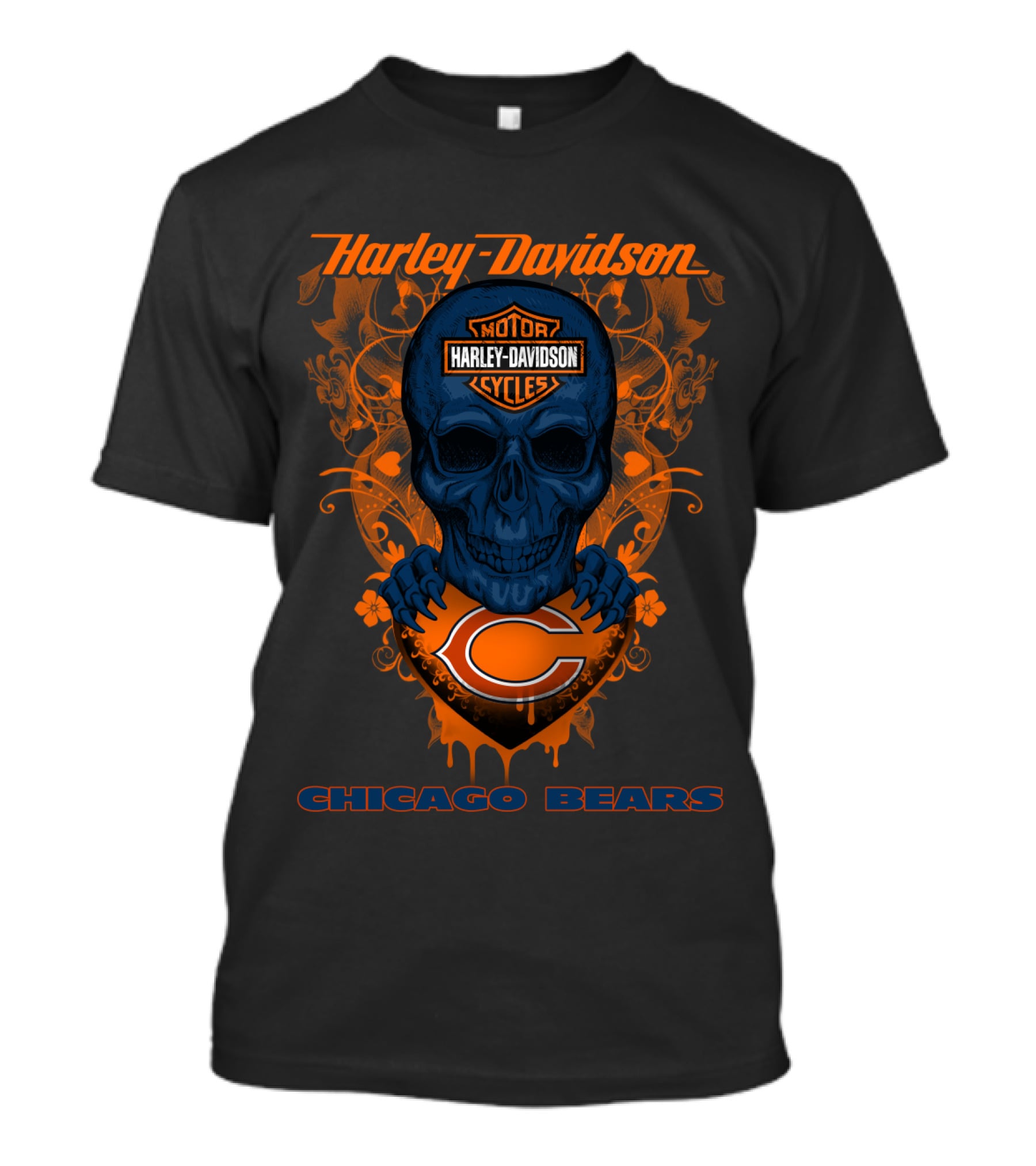 Harley Davidson Motor Cycles Skull Chicago Bears T-Shirt
