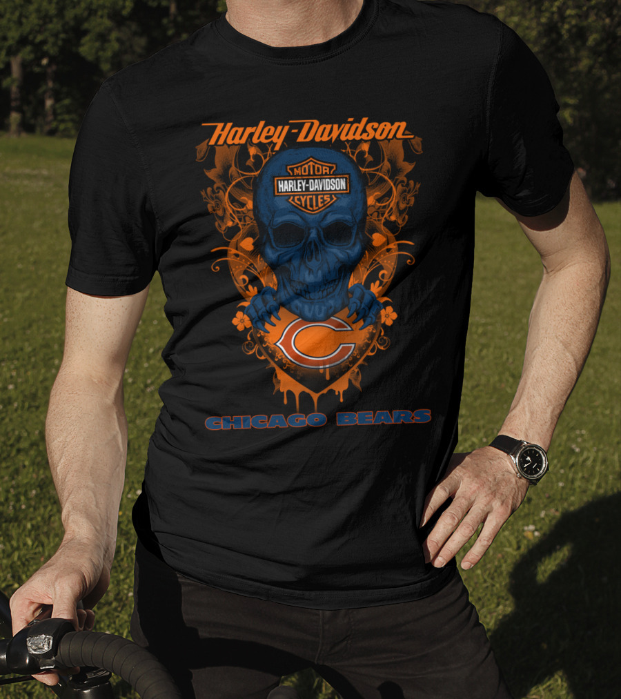 Harley Davidson Motor Cycles Skull Chicago Bears T-Shirt