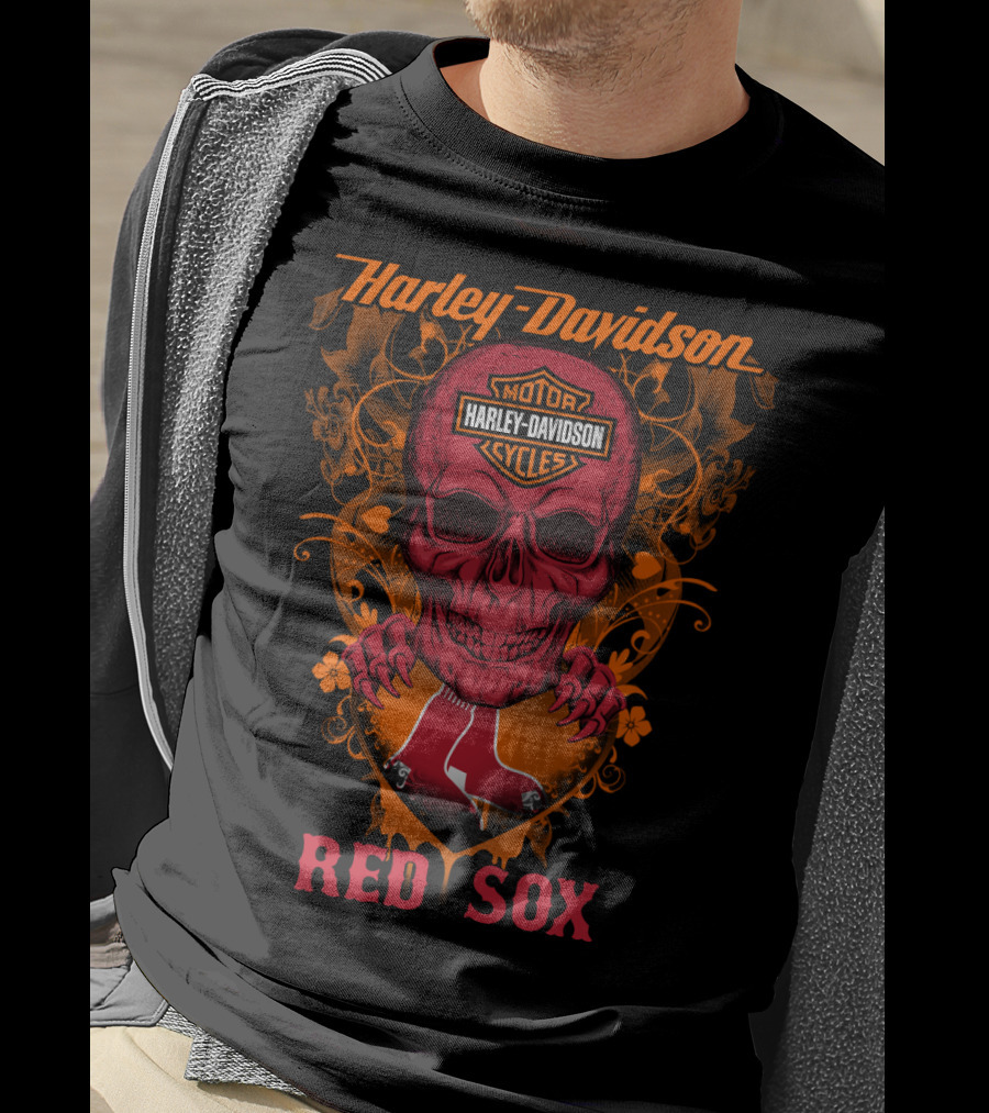 Harley Davidson Motor Cycles Red Sox Boston Mlb T-Shirt