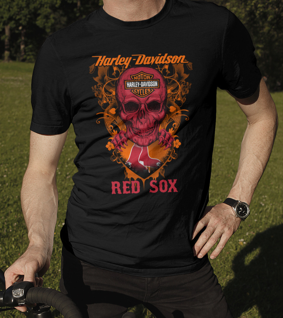 Harley Davidson Motor Cycles Red Sox Boston Mlb T-Shirt