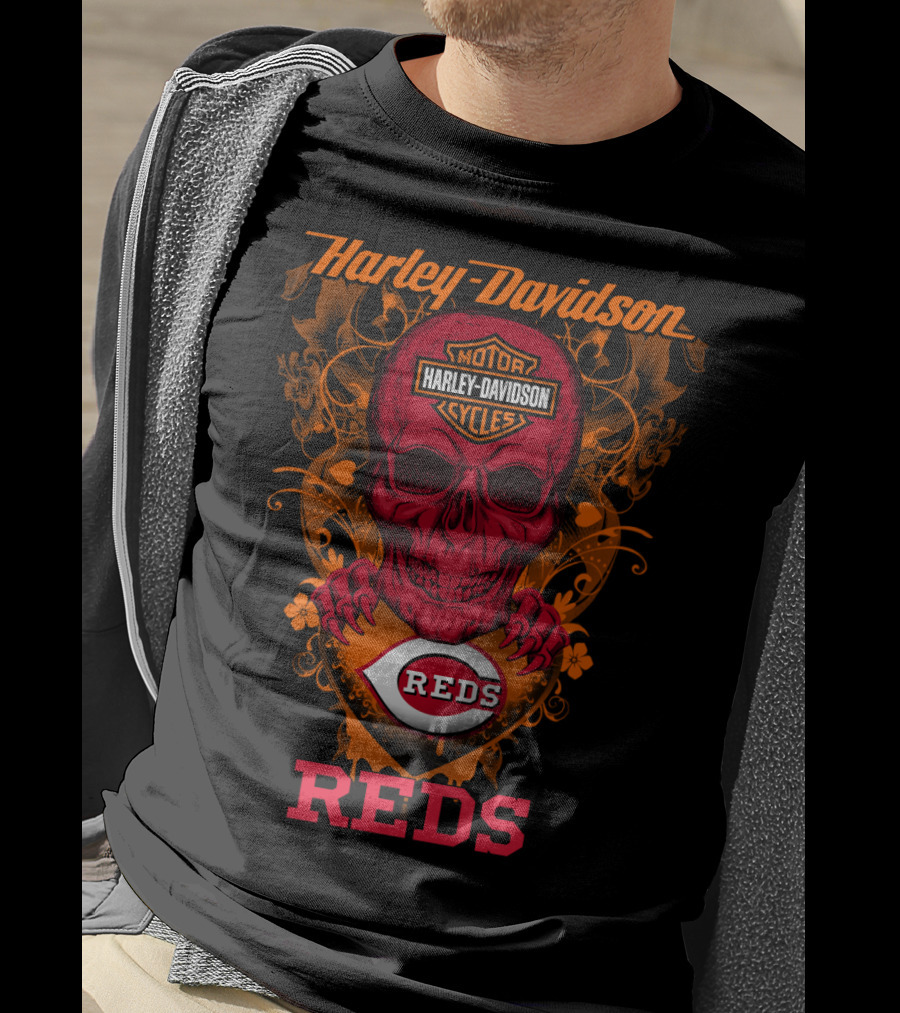 Harley Davidson Motor Cycles Reds Cincinnati Mlb T-Shirt