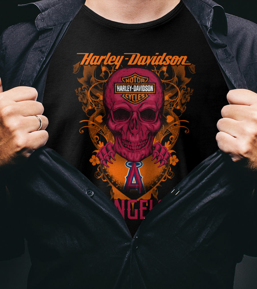 Harley Davidson Angels Motor Cycles Los Angeles Mlb T-Shirt