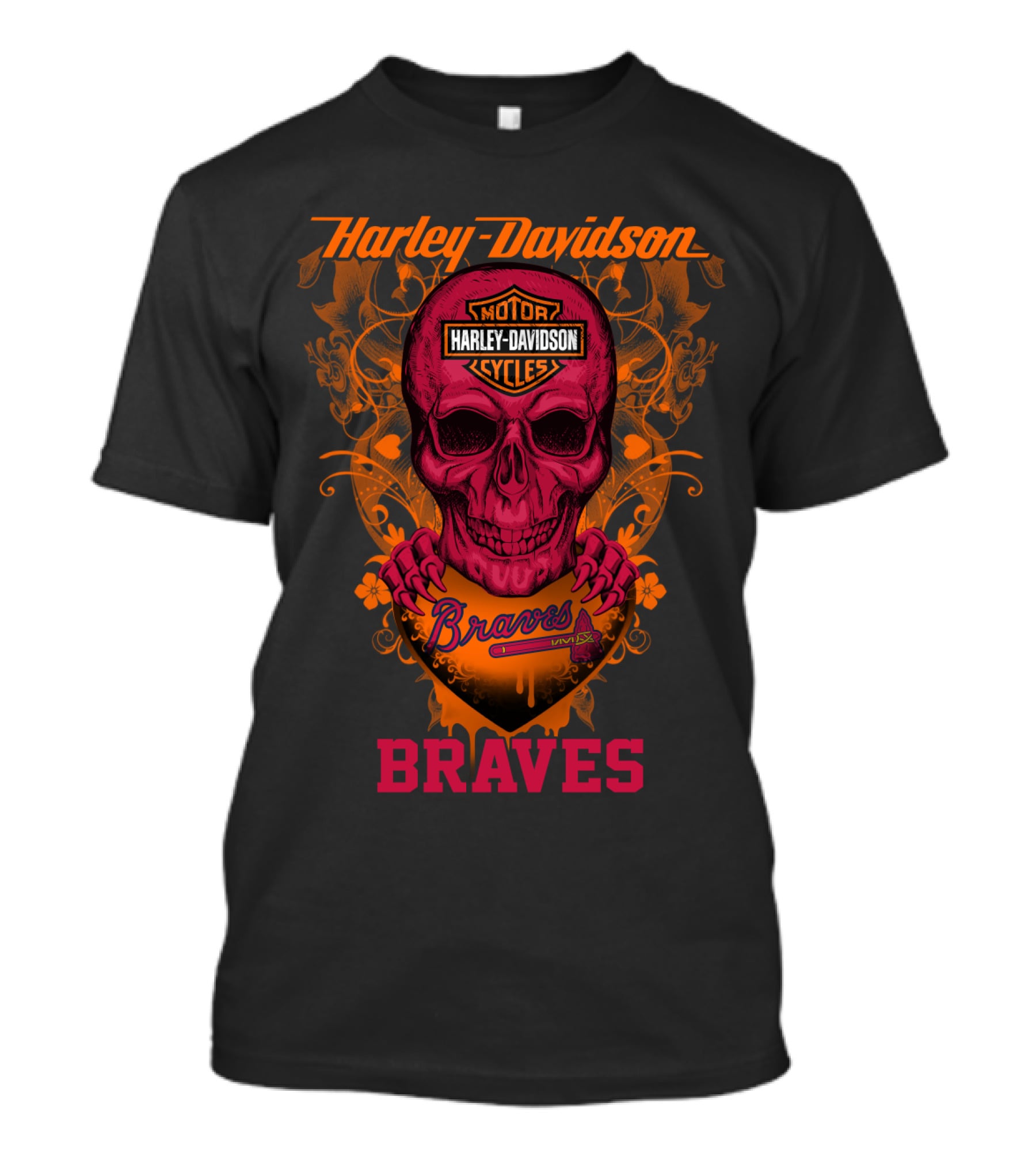 Harley Davidson Braves Skull Design With Motor Cycles T-Shirt