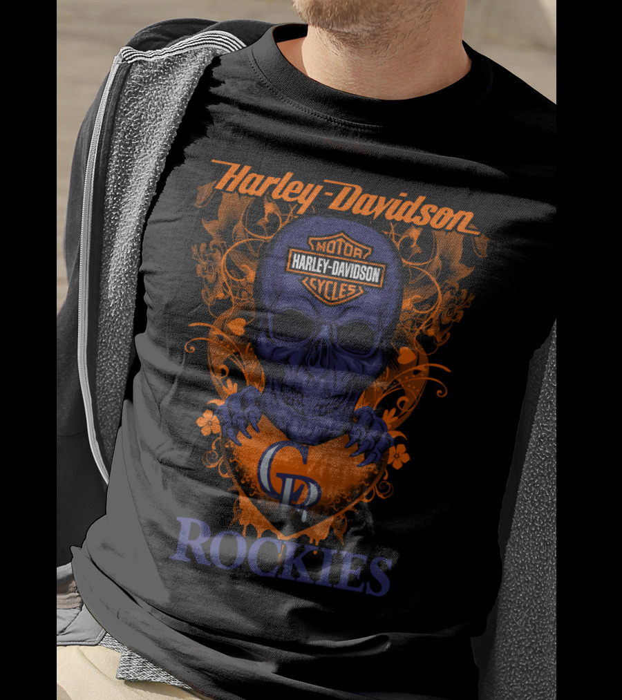 Harley Davidson Skull Motorcycles Colorado Rockies Mlb T-Shirt