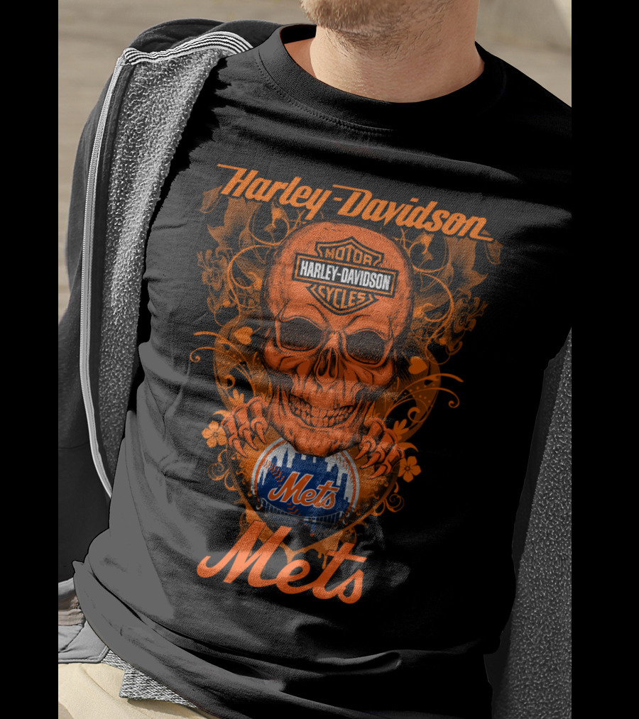 Harley Davidson Motor Cycles Skull New York Mets T-Shirt