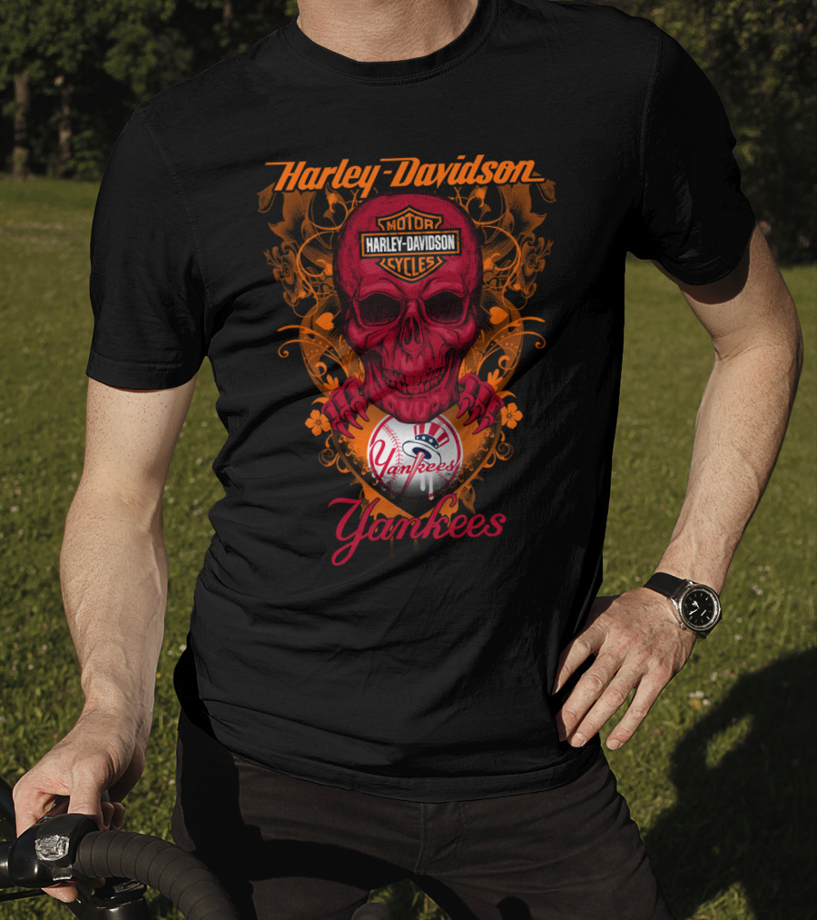 Harley Davidson Motor Cycles Skull Yankees T-Shirt