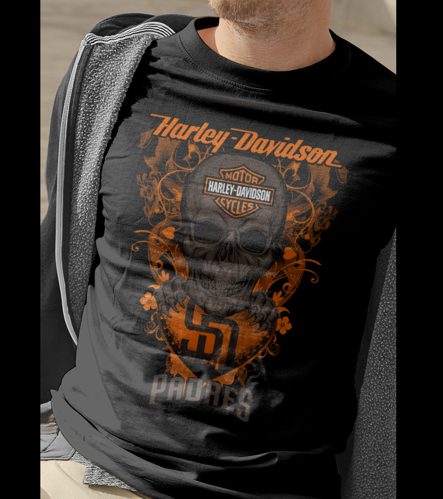 Harley Davidson Motor Cycles Skull San Diego Padres T-Shirt