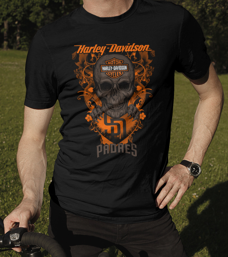 Harley Davidson Motor Cycles Skull San Diego Padres T-Shirt