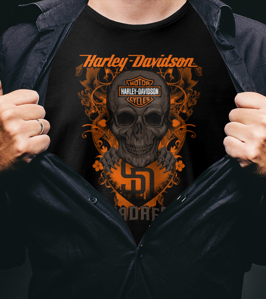 Harley Davidson Motor Cycles Skull San Diego Padres T-Shirt