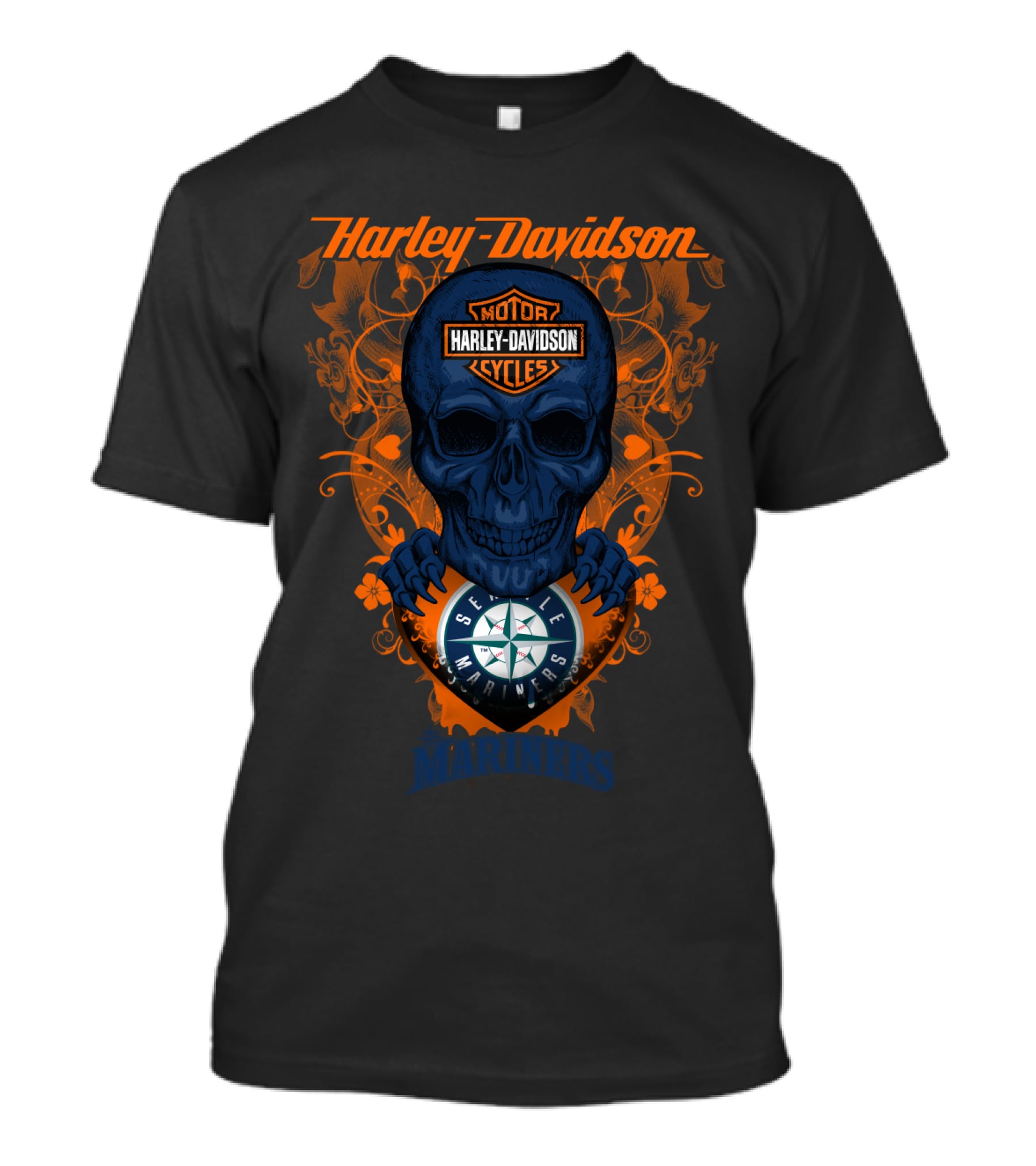 Harley Davidson Motor Cycles Seattle Mariners Skull T-Shirt