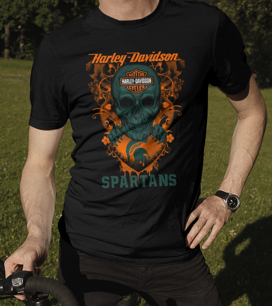 Harley Davidson Motor Cycles Skull Michigan State Spartans T-Shirt