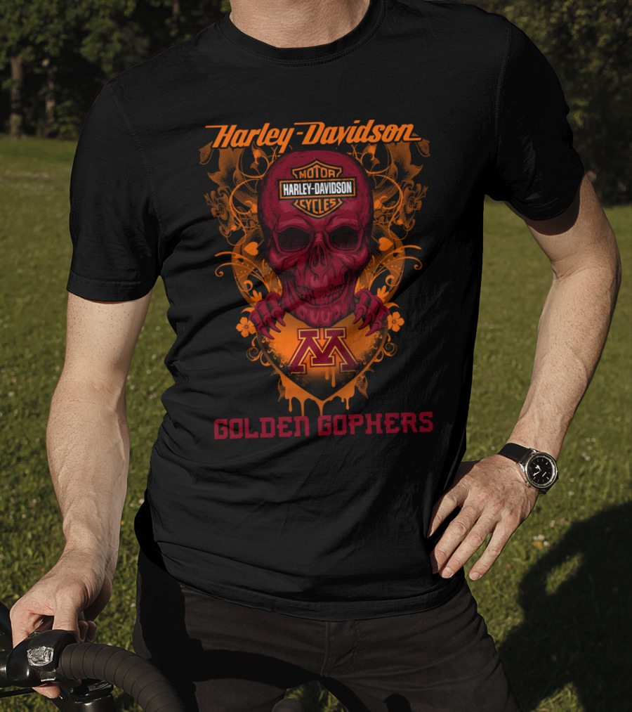 Harley Davidson Minnesota Golden Gophers Skull T-Shirt