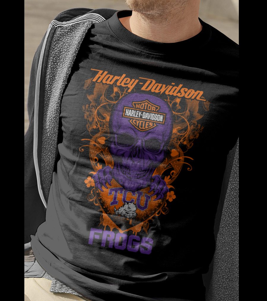 Harley Davidson Tcu Horned Frogs Skull T-Shirt