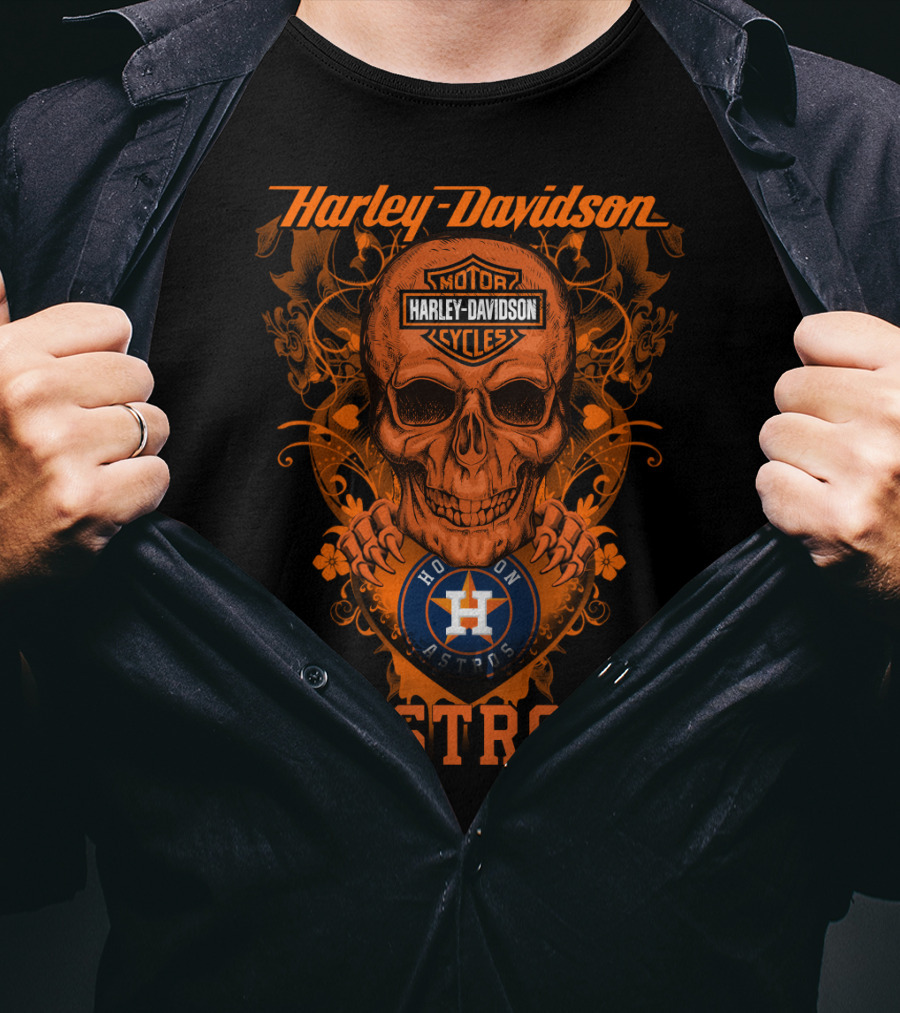 Harley Davidson Motorcycles Skull Houston Astros T-Shirt