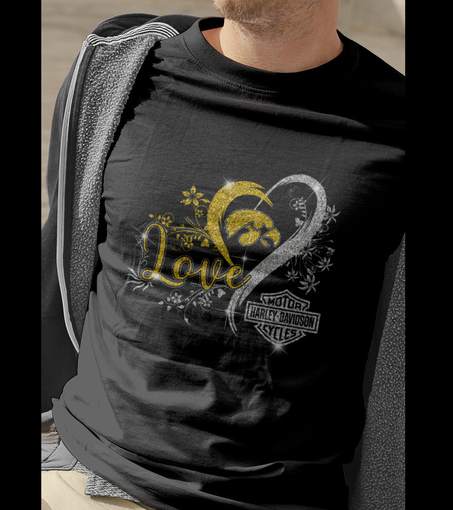 Love Iowa Hawkeyes Harley Davidson Motor Cycles T-Shirt
