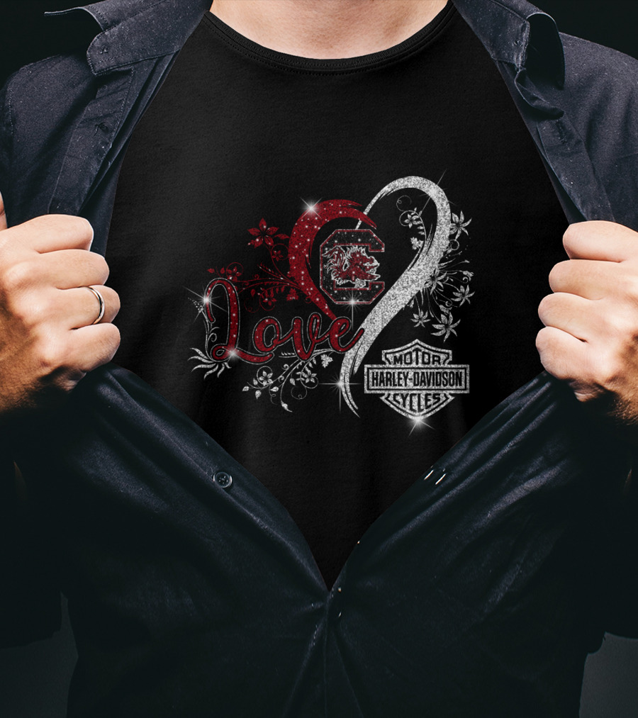Love University Of South Carolina Gamecocks Harley Davidson T-Shirt