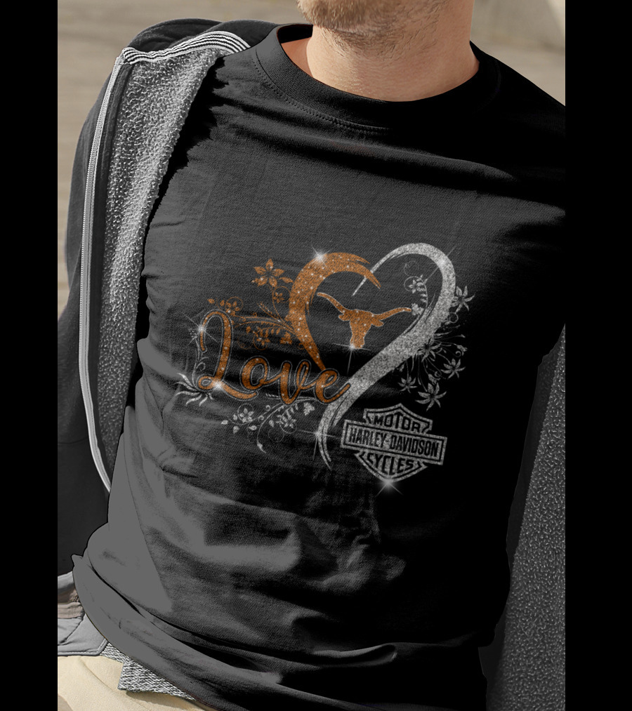Love Texas Longhorns Harley Davidson Cycles T-Shirt