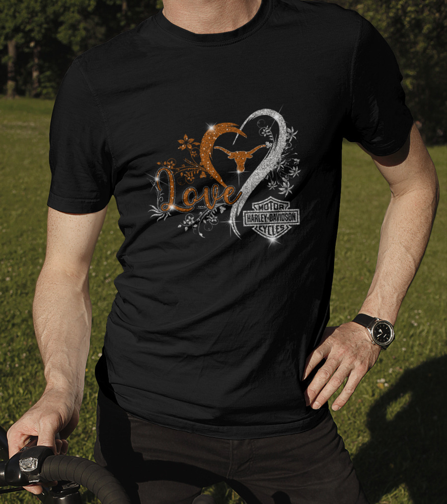 Love Texas Longhorns Harley Davidson Cycles T-Shirt