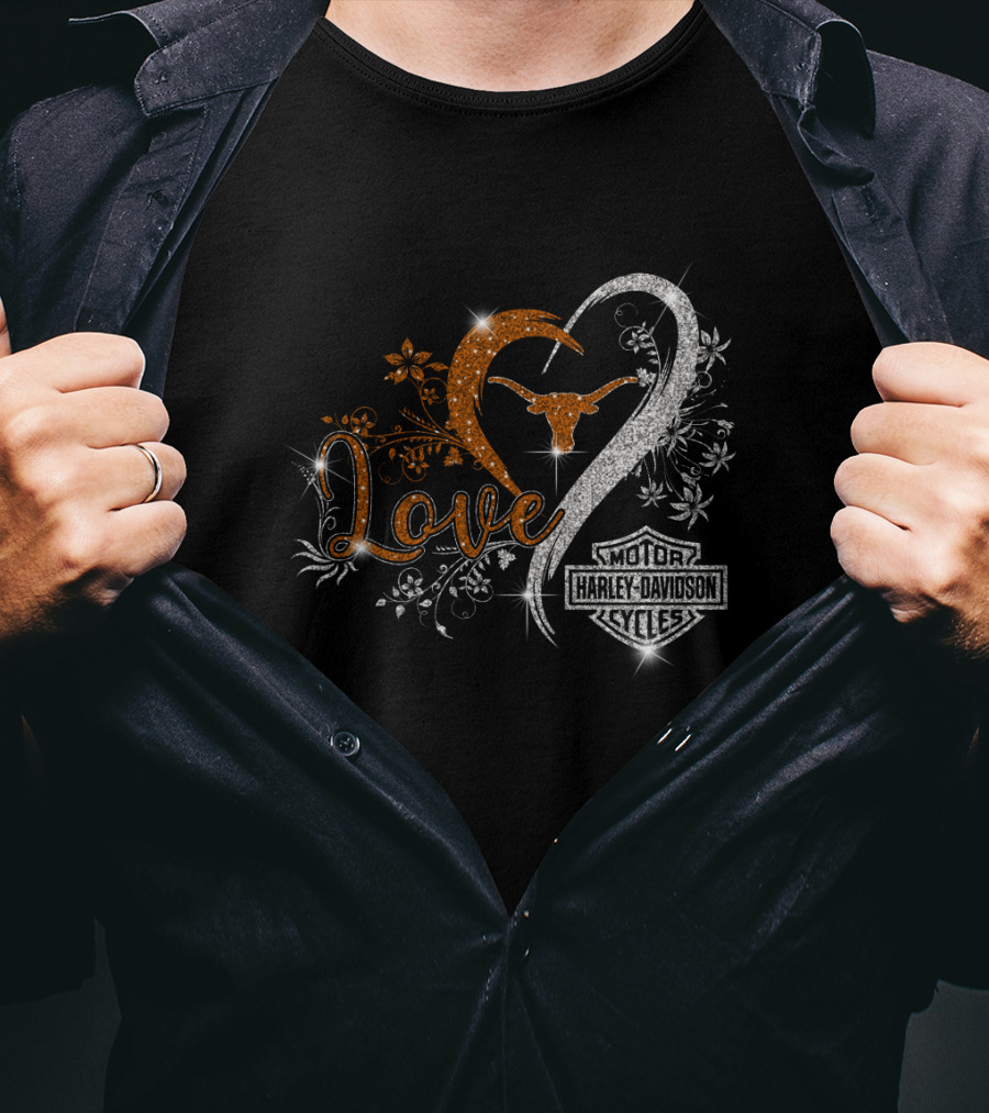 Love Texas Longhorns Harley Davidson Cycles T-Shirt