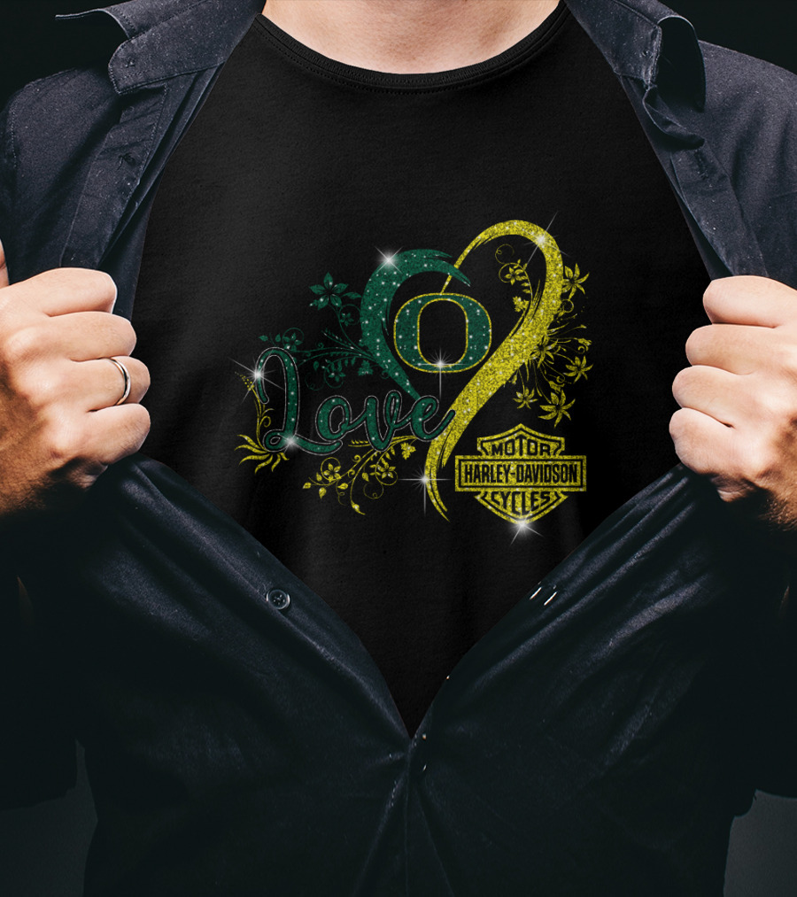Love Oregon Ducks Harley Davidson Motor Cycles T-Shirt