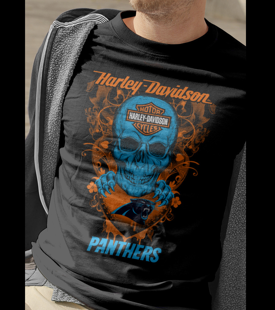 Harley Davidson Motorcycles Skull Carolina Panthers T-Shirt