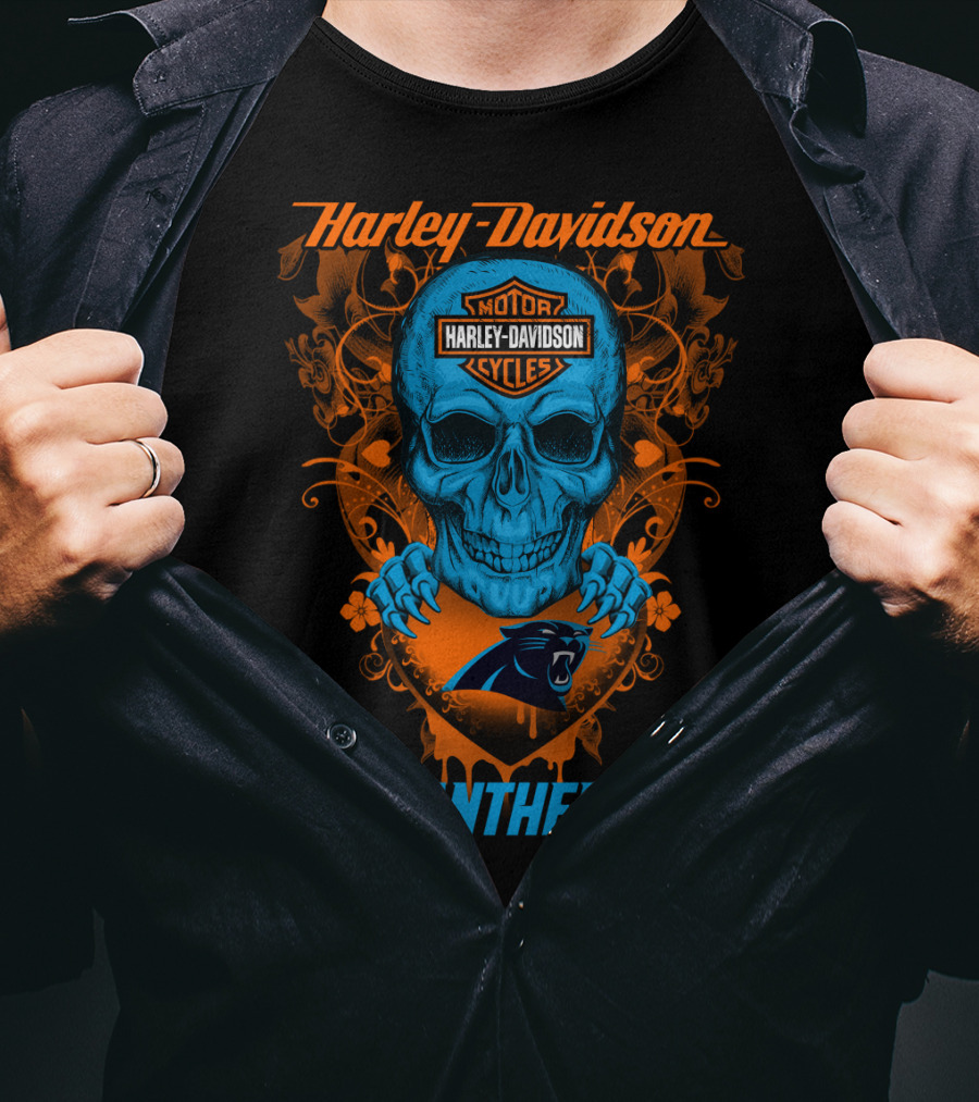 Harley Davidson Motorcycles Skull Carolina Panthers T-Shirt