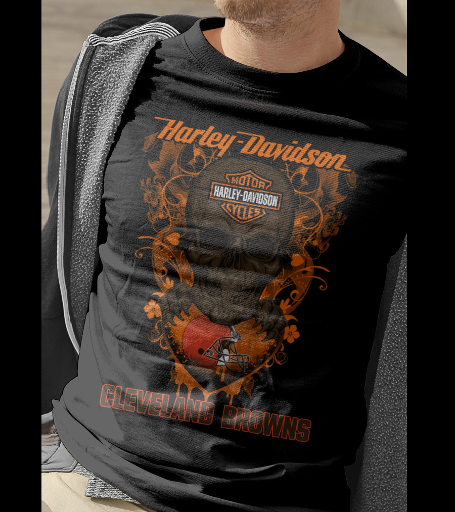 Harley Davidson Motorcycles Skull Cleveland Browns T-Shirt