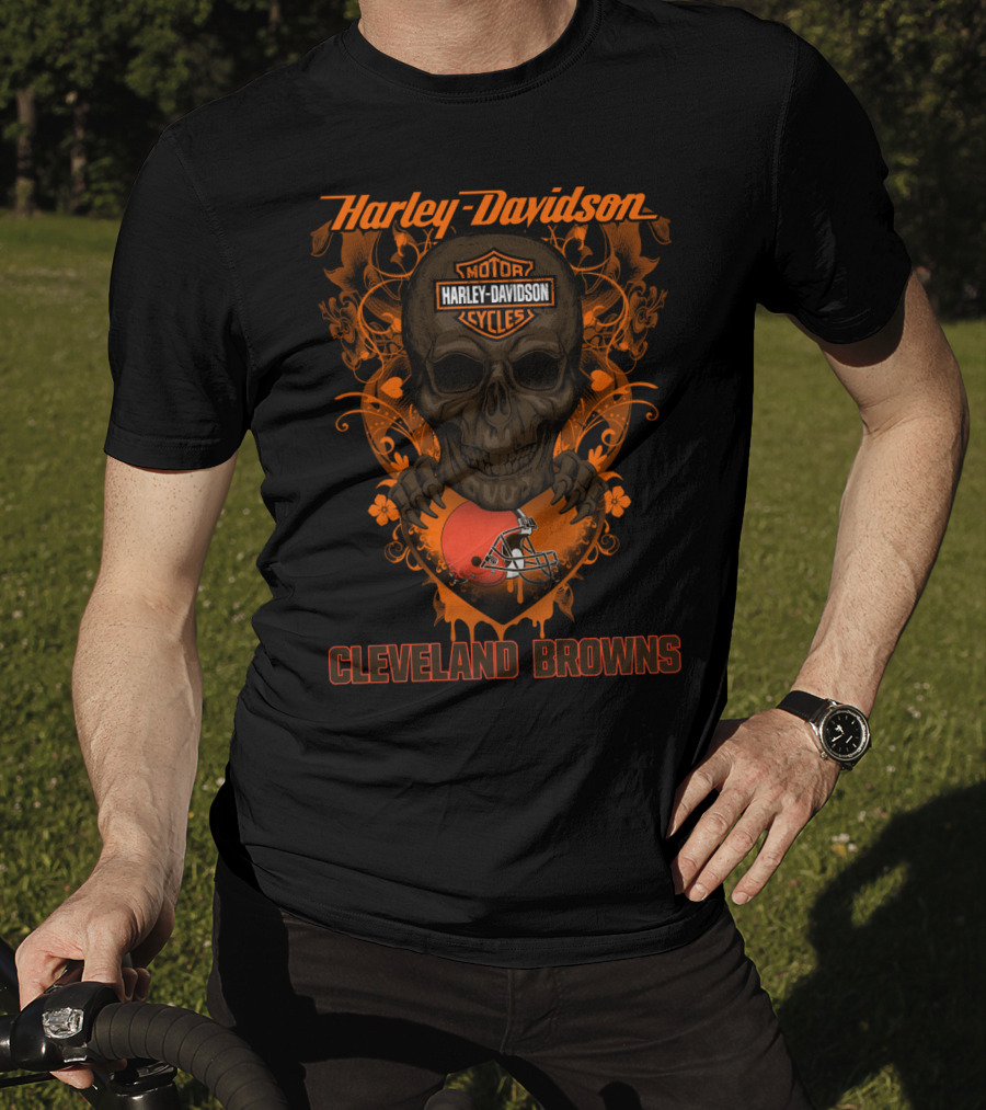Harley Davidson Motorcycles Skull Cleveland Browns T-Shirt