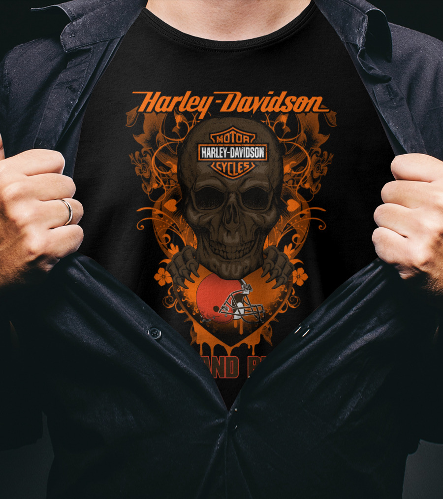Harley Davidson Motorcycles Skull Cleveland Browns T-Shirt