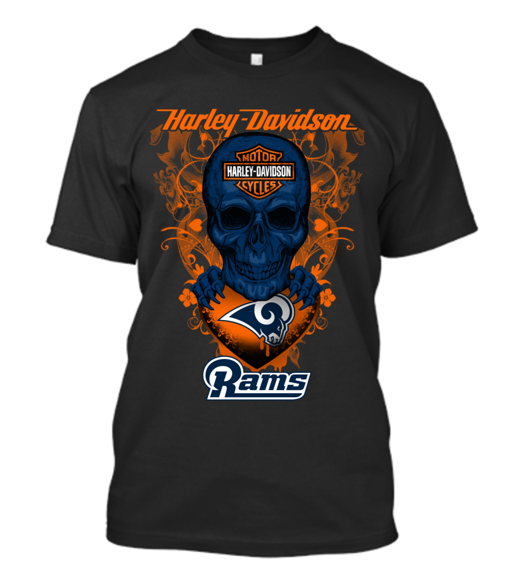 Harley Davidson Motorcycles Skull Los Angeles Rams T-Shirt