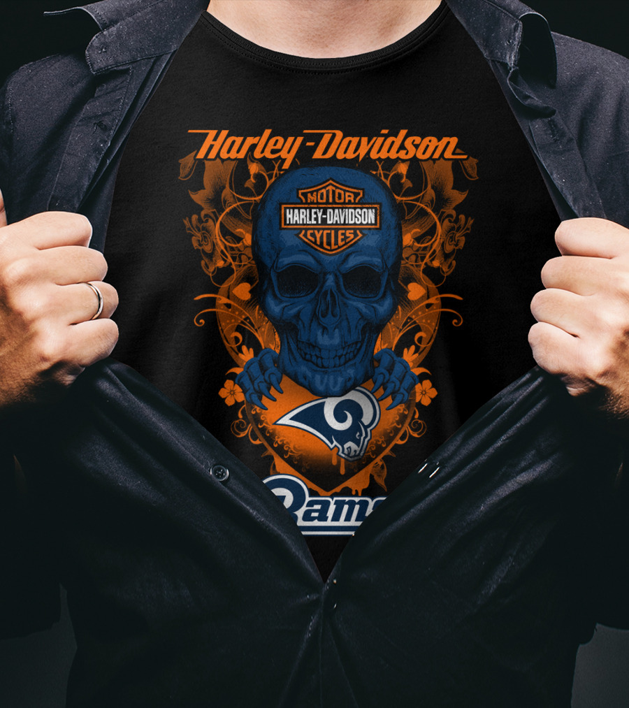 Harley Davidson Motorcycles Skull Los Angeles Rams T-Shirt