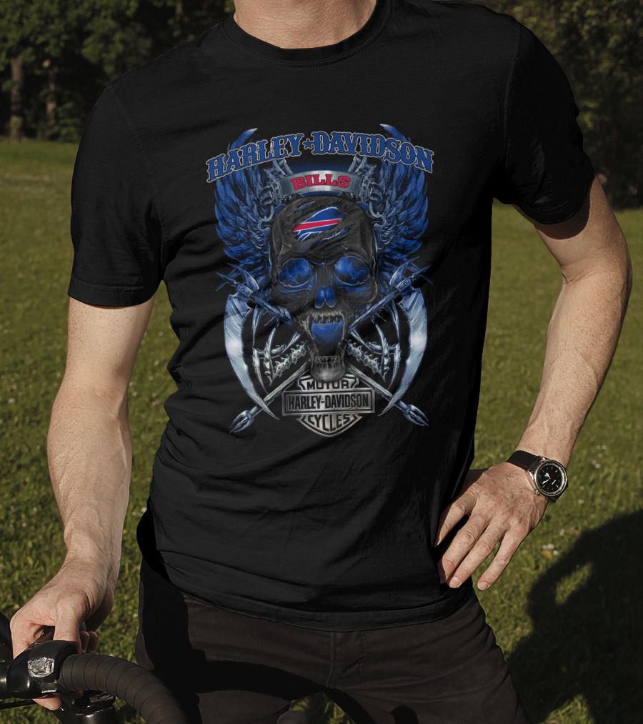 Harley Davidson Buffalo Bills Skull Wings And Swords T-Shirt