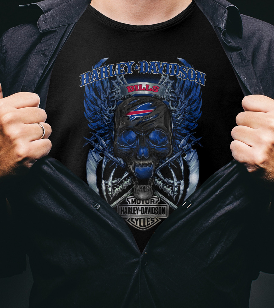 Harley Davidson Buffalo Bills Skull Wings And Swords T-Shirt