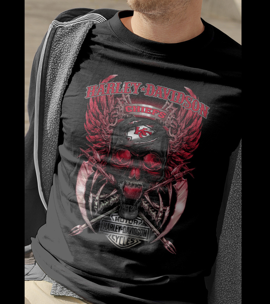 Harley Davidson Kansas City Chiefs Skull Motorcycle Cycles T-Shirt