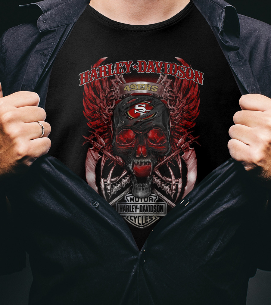Harley Davidson San Francisco 49ers Skull Wings T-Shirt
