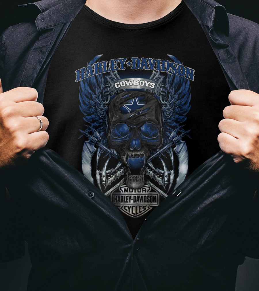 Harley Davidson Cowboys Skull And Wings Motorcycle Cycles Blue V18Hl Nice Dallas Cowboys T-Shirt