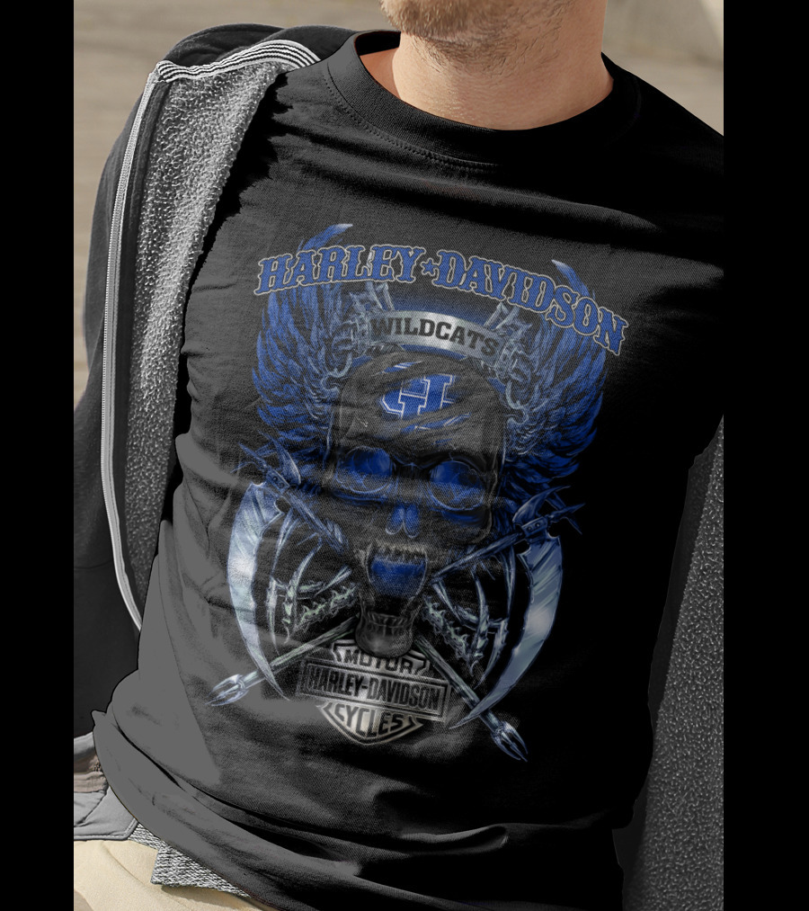 Harley Davidson Wildcats Kentucky Motor Cycles Skull Wings T-Shirt
