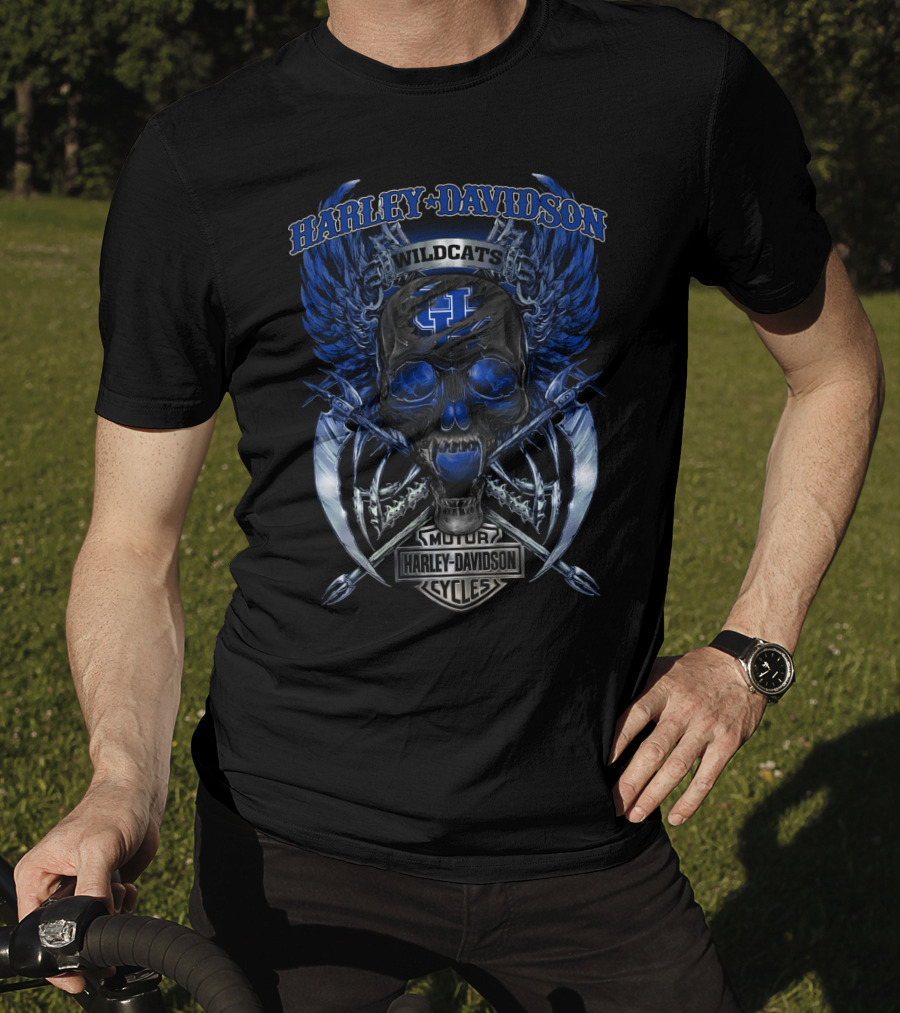 Harley Davidson Wildcats Kentucky Motor Cycles Skull Wings T-Shirt