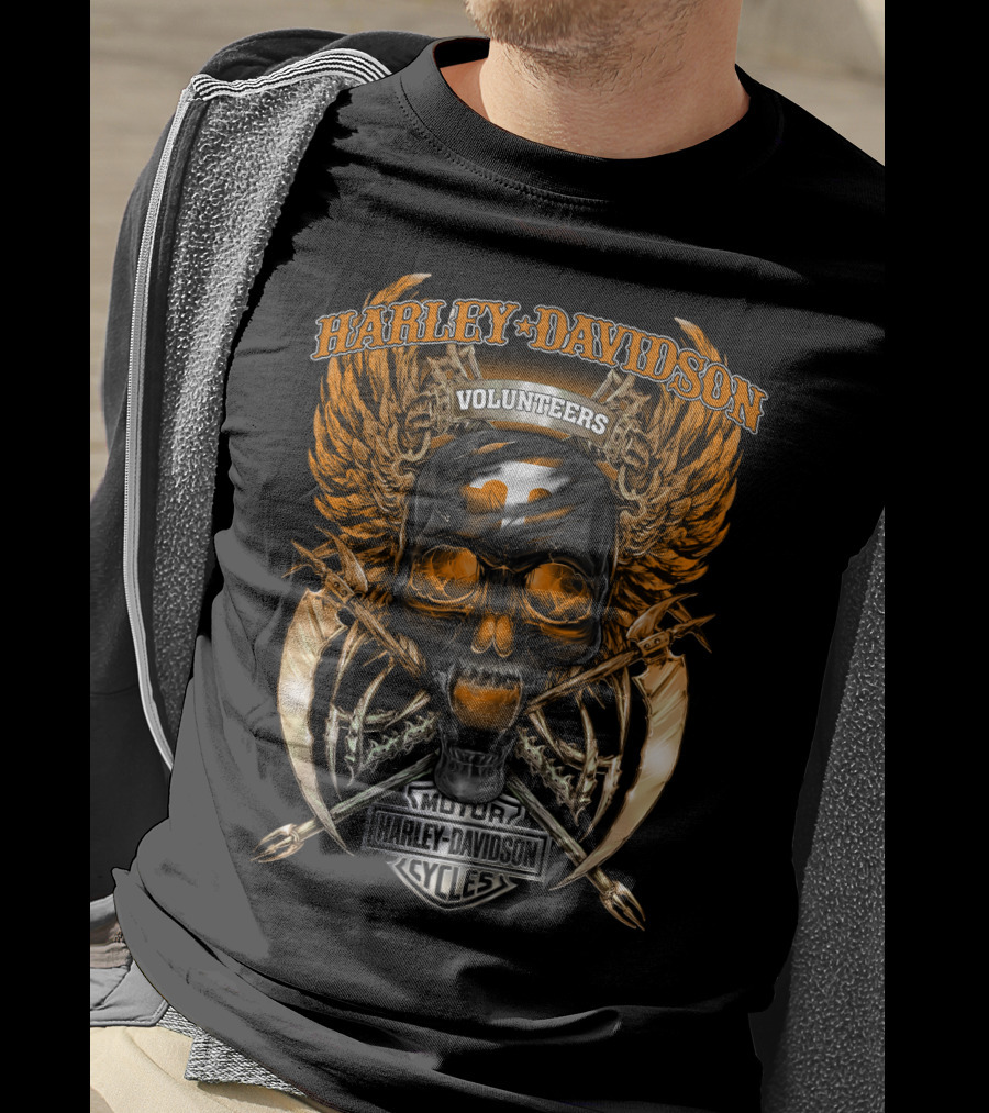 Harley Davidson Volunteers Tennessee Motor Cycles Skull Wings T-Shirt