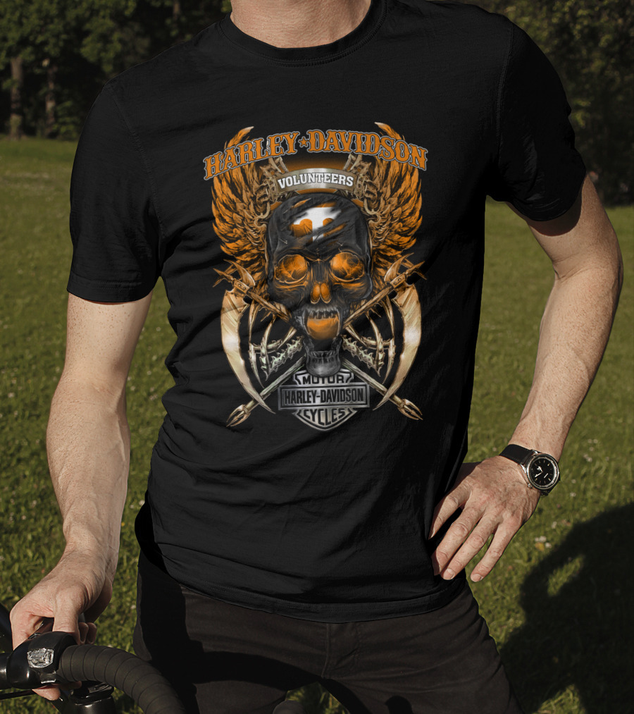 Harley Davidson Volunteers Tennessee Motor Cycles Skull Wings T-Shirt