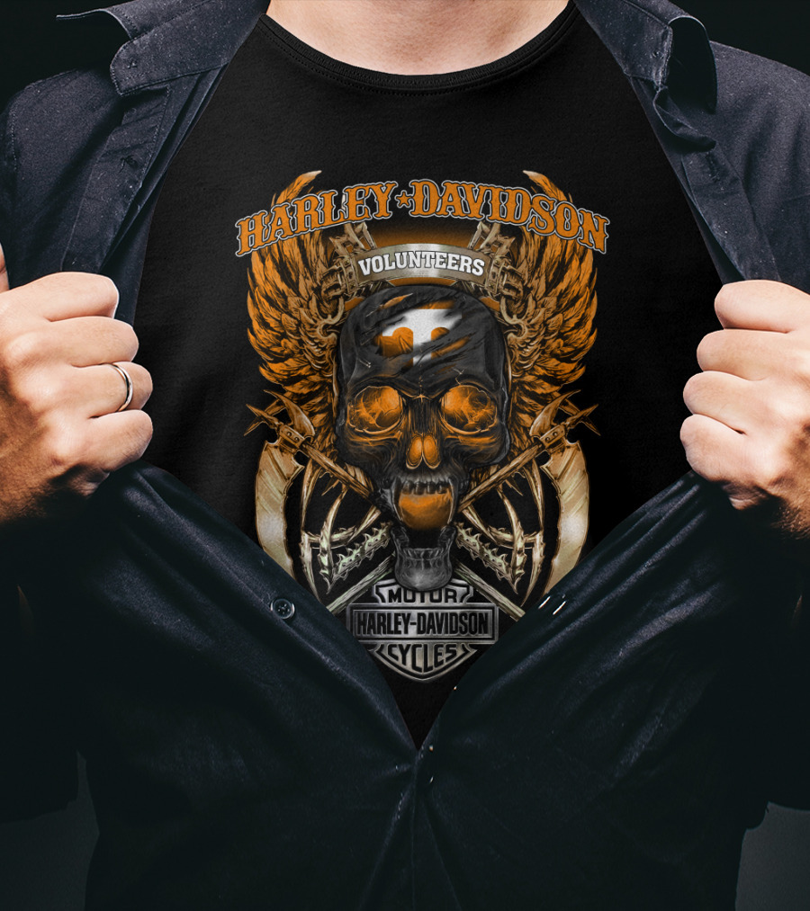 Harley Davidson Volunteers Tennessee Motor Cycles Skull Wings T-Shirt