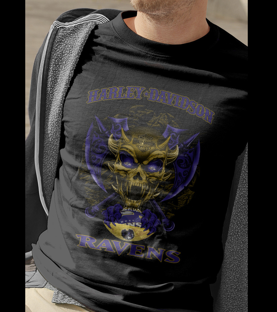 Harley Davidson Baltimore Ravens Skull T-Shirt