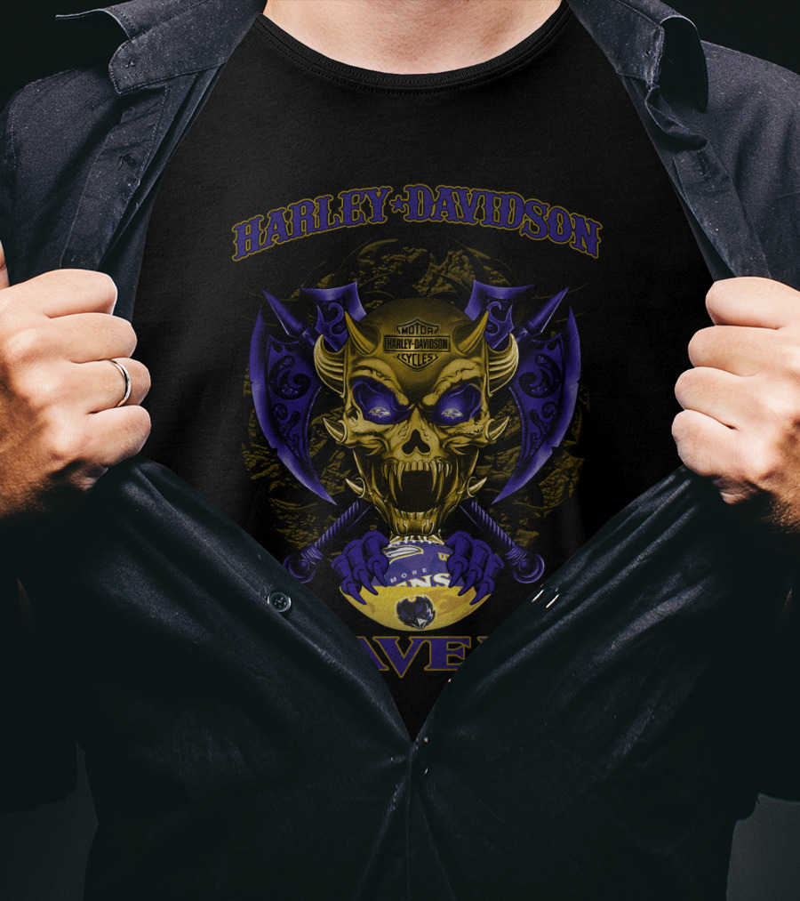 Harley Davidson Baltimore Ravens Skull T-Shirt