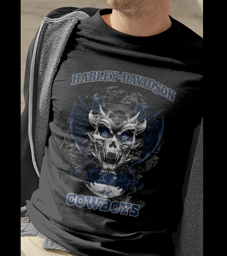 Harley Davidson Motor Cowboys Skull Dallas Cowboys T-Shirt