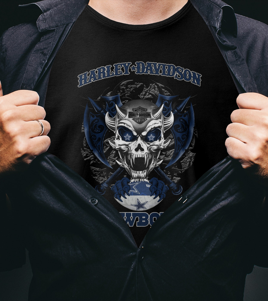 Harley Davidson Motor Cowboys Skull Dallas Cowboys T-Shirt