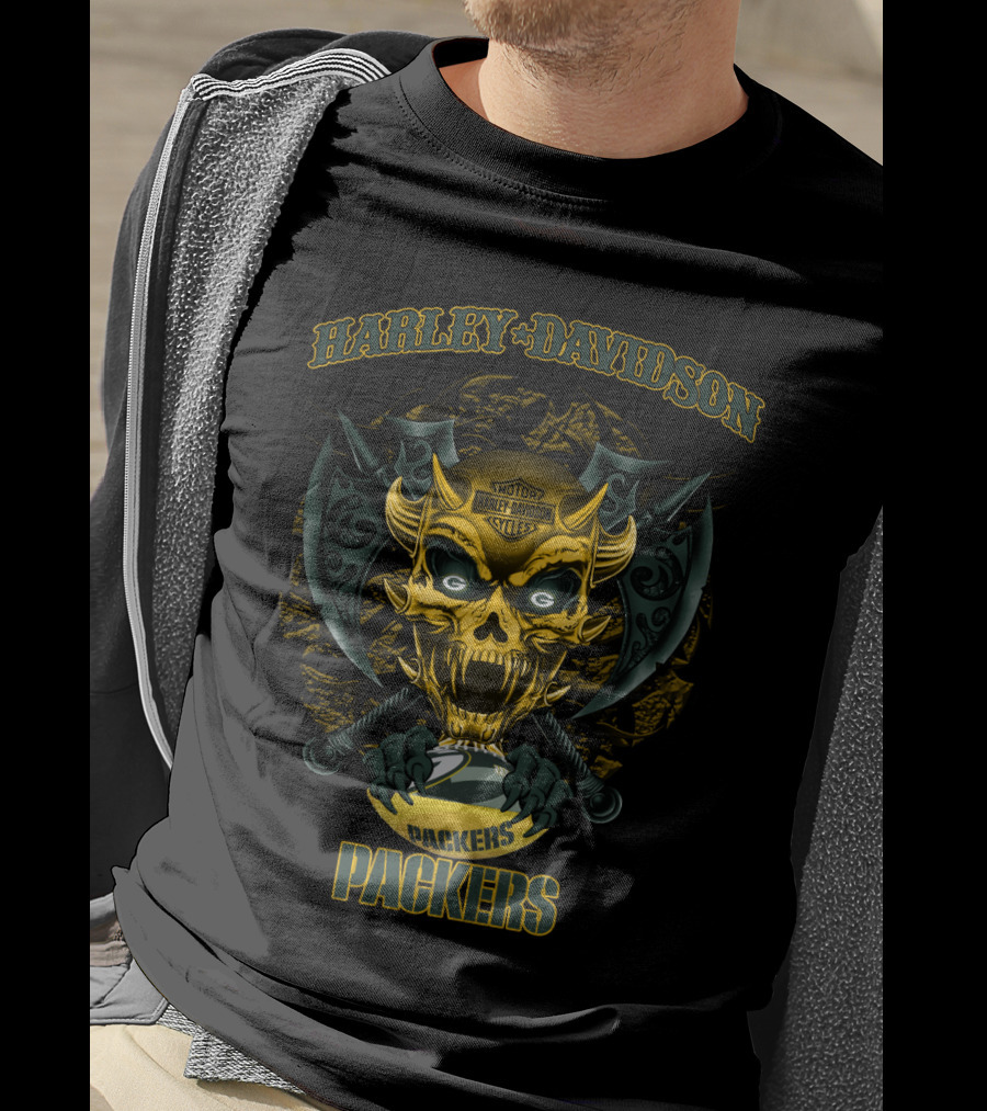 Harley Davidson Motorcycles Packers Skull T-Shirt